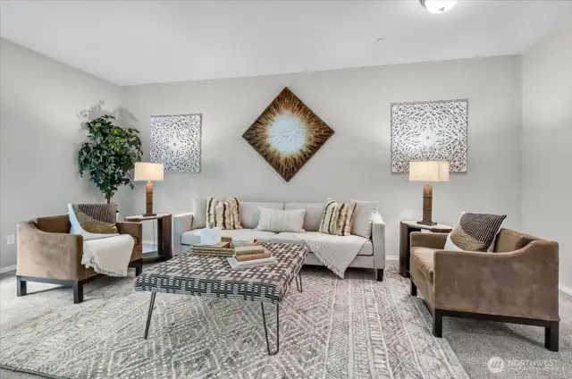 The large living room has 2 seating areas