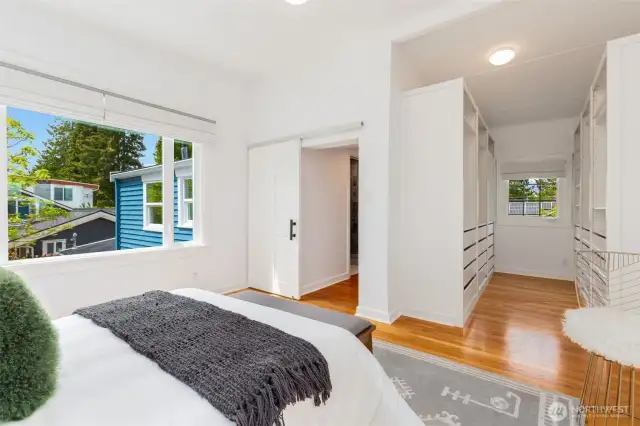 Upstairs primary suite with Mt. Rainier and city light views