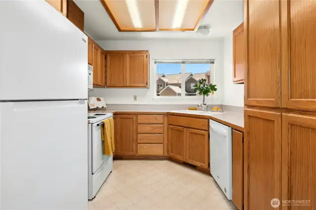 Sunny kitchen with big pantry