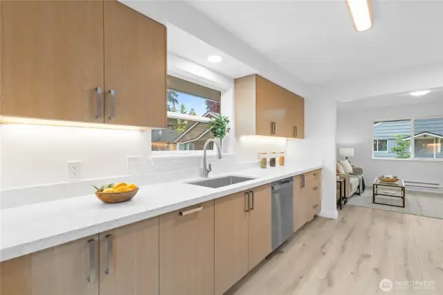Ample cabinet and counter space.