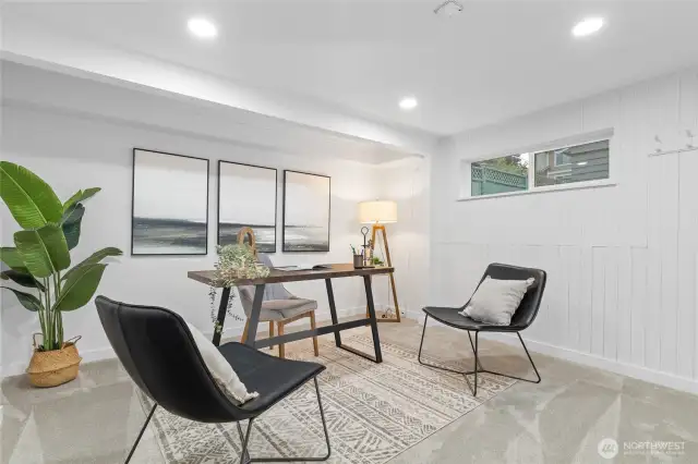 Versatile lower level with separate entrance—perfect for a private office, guest suite, or future ADU.