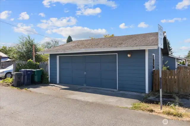 2 car detached garage, side alley access