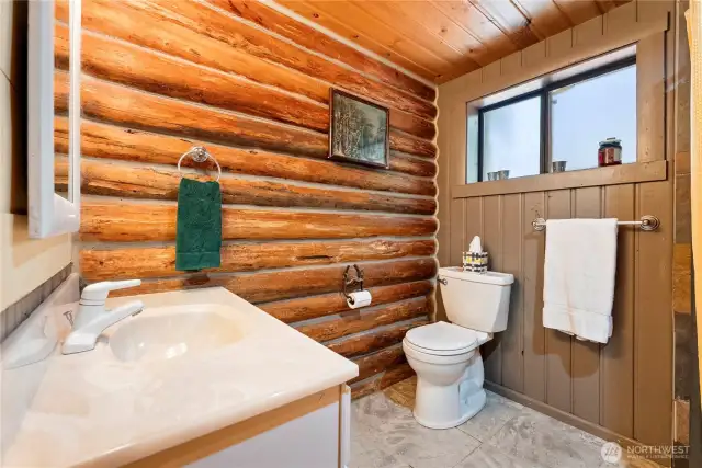 The bathroom is centrally located.