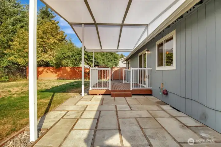 Patio in backyard.