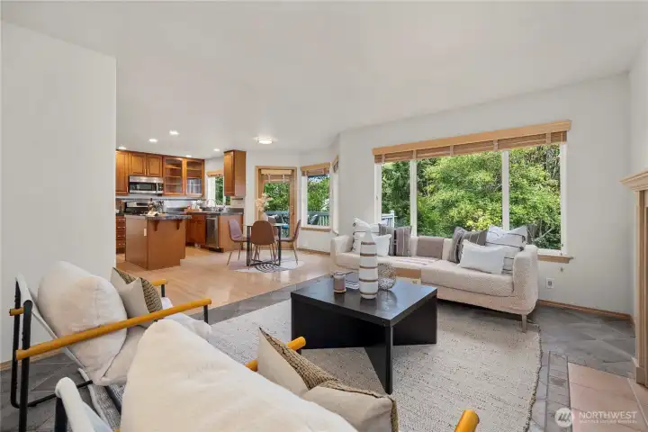 Terrific open floor plan offering effortless access between the kitchen and living areas—perfect for entertaining and everyday living.