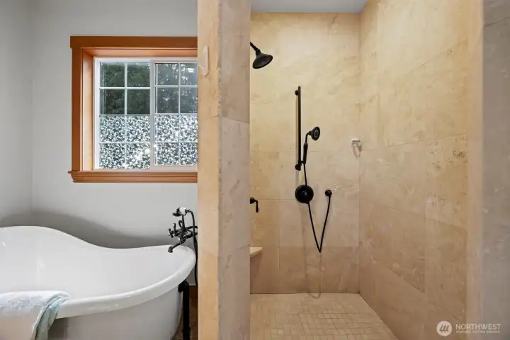 Separate walk-in shower primary bathroom