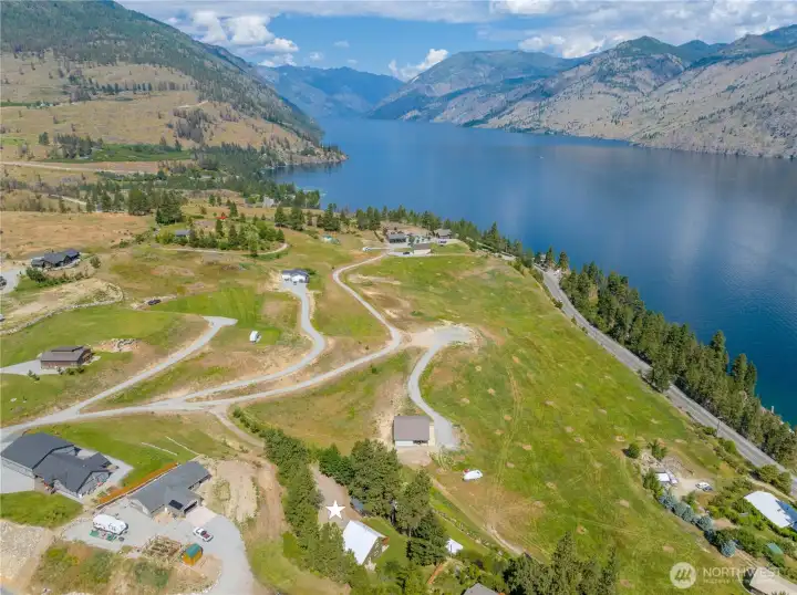 Aerial view looking uplake over Lake Chelan.