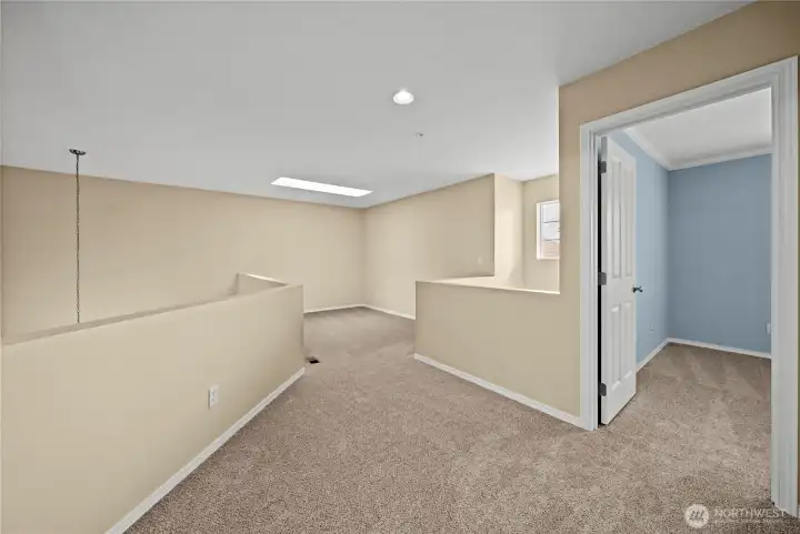 Upstairs is it's own private living space with loft, bedroom and full bath Upstairs is it's own private living space with loft, bedroom and full bath