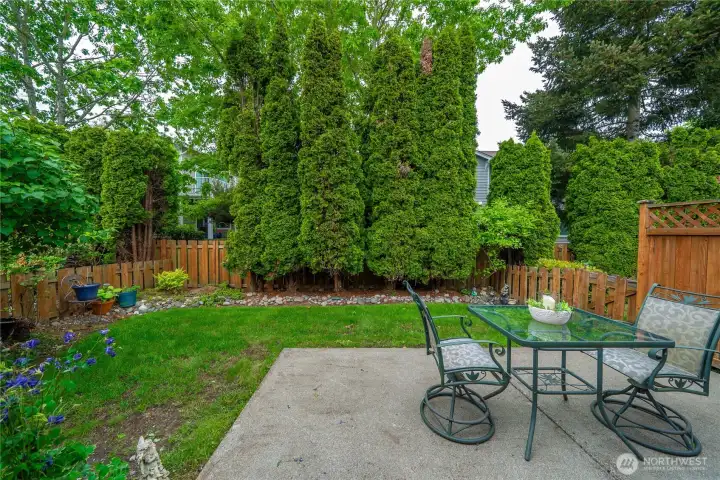 The charming, private, fully fenced back yard. The charming, private, fully fenced back yard.