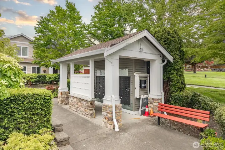 Your charming covered mail station with locked mailboxes for extra security. Your charming covered mail station with locked mailboxes for extra security.