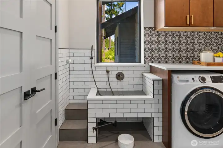 large mudroom front load washer dryer and custom pet washing station large mudroom front load washer dryer and custom pet washing station