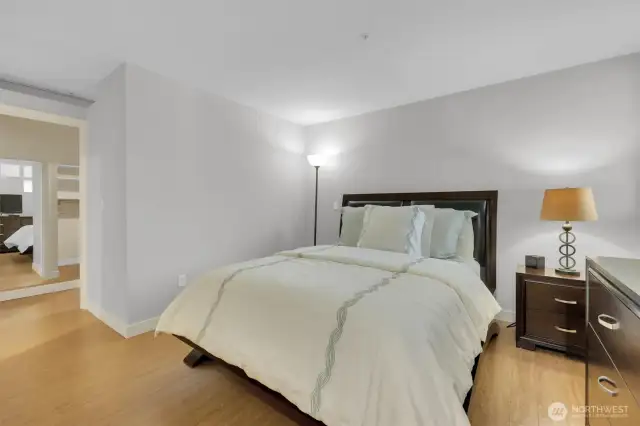 Spacious bedroom with a walk-in closet—because storage matters!