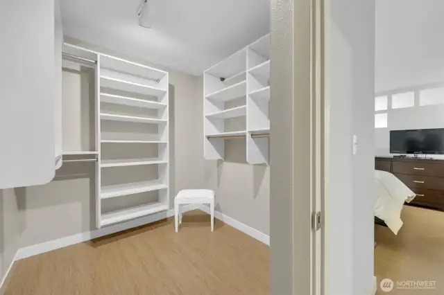 Spacious bedroom with a walk-in closet—because storage matters!