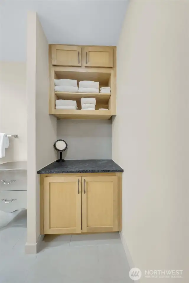 This bathroom provides plenty of space.