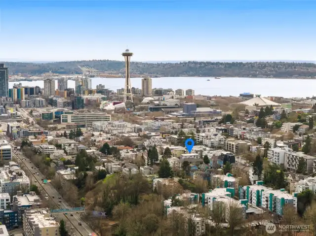 A stunning cityscape featuring the iconic Space Needle is just moments from your doorstep.