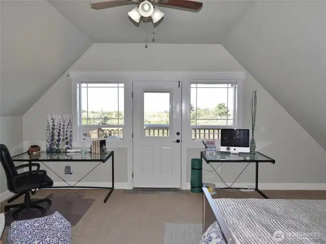Large upstairs Main Bedroom w/ 9' and vaulted ceilings and ceiling fan.