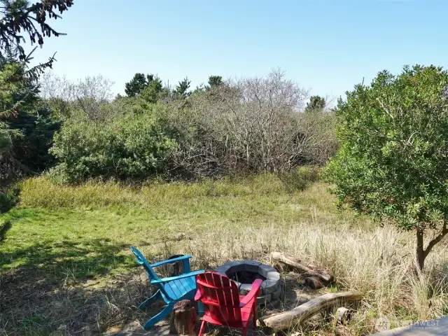View of the Backyard w/ Firepit.