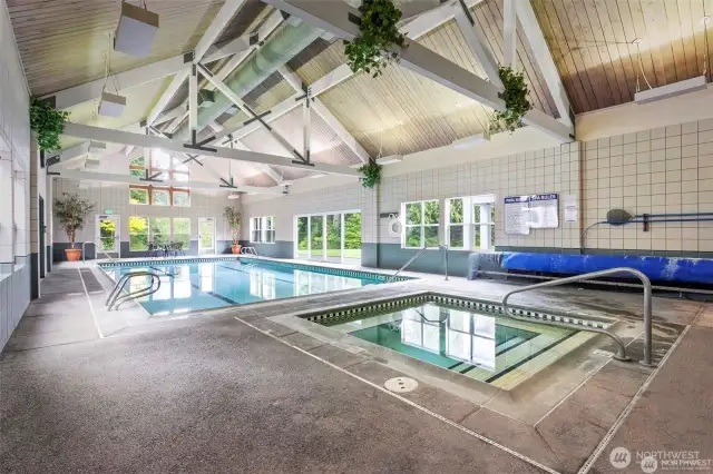 The indoor pool and hot tub can be enjoyed year-around.