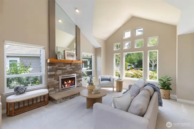 This spacious gathering room with soaring ceilings is the perfect place to entertain.