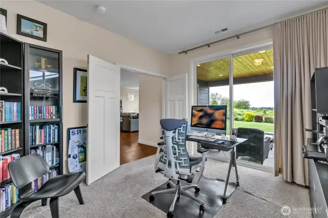 Main floor den or bedroom with door to patio