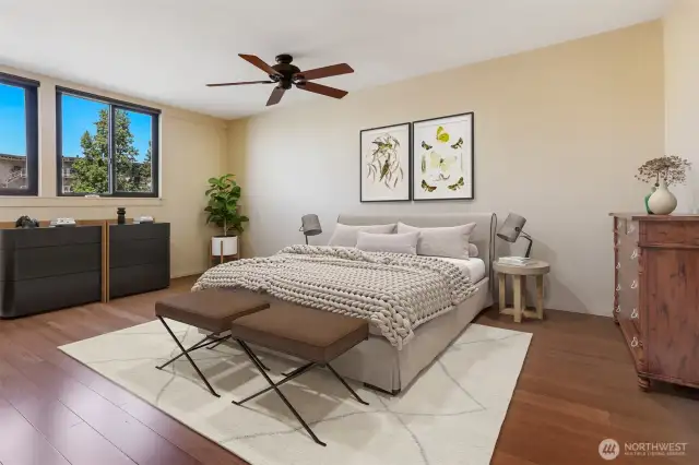 Large primary suite with room for your king bed! A ceiling fan keeps you cool on warm summer nights!