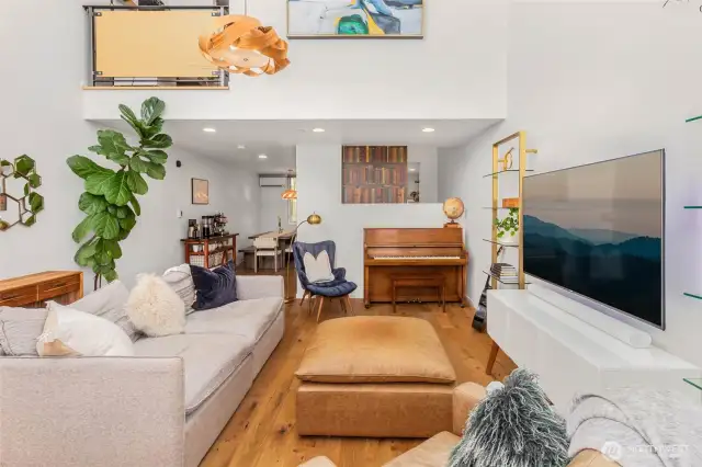 Living room with 17' ceiling