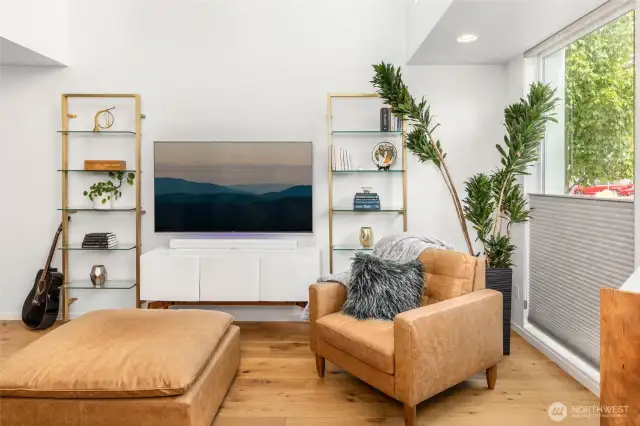 Living room with 17' ceiling