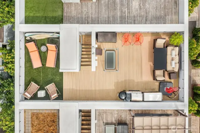 Overhead view of the rooftop deck