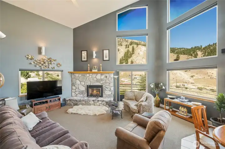 View of the entire valley  Gas fireplace