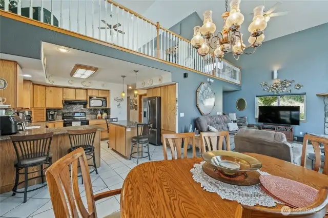 Kitchen leads into dining area