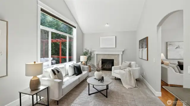 Family room w/ expansive window