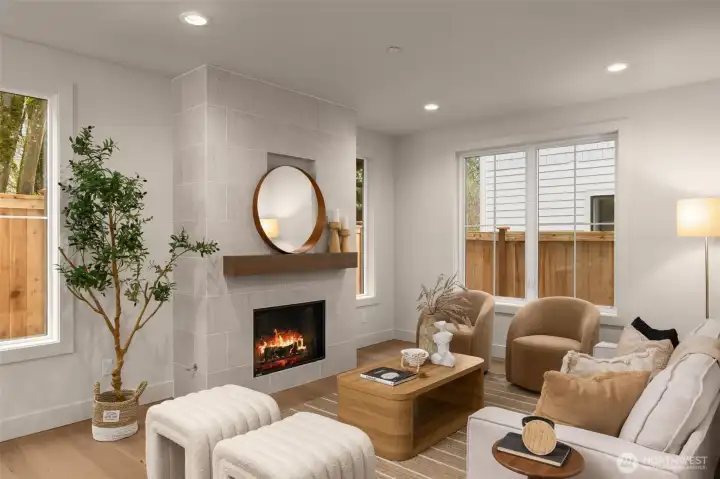 Living room with recessed lighting