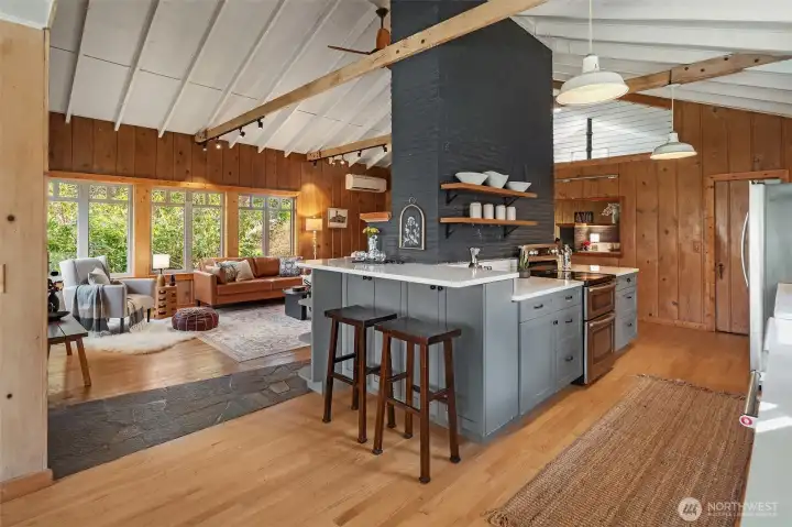 The space is thoughtfully utilized with some separation between spaces but still very interconnected.