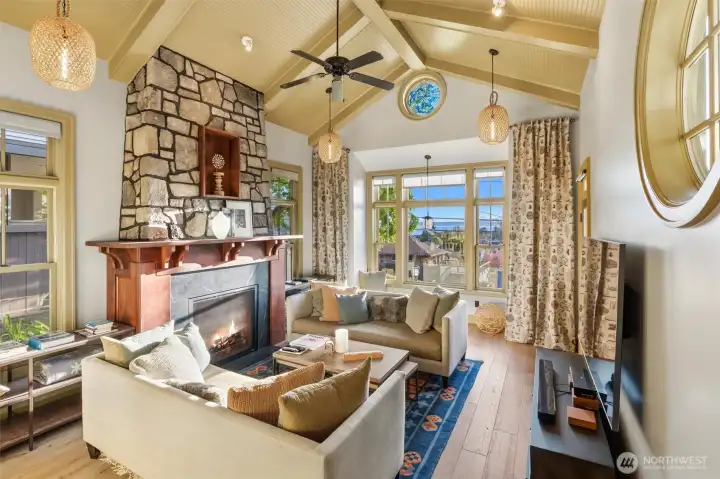 Enjoy a lifetime of memories in this stunning designer home, where every detail has been thoughtfully considered. The striking walnut fireplace mantle and surround were crafted from a tree that once stood on the property, beautifully repurposed and preserved as a meaningful architectural feature. This unique element adds warmth, character, and a tangible connection to the home’s history, blending natural heritage with refined design.