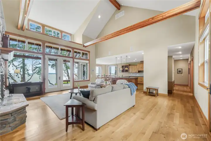 You are greeted by the incredible views of Saratoga Passage Whidbey Island and the Olympic Mountain Range when you walk in the front door.