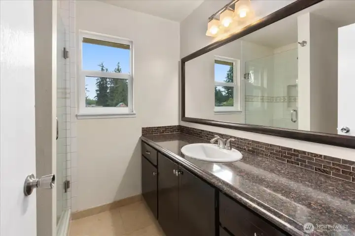 Primary bathroom - large walk-in shower. Primary bathroom - large walk-in shower.