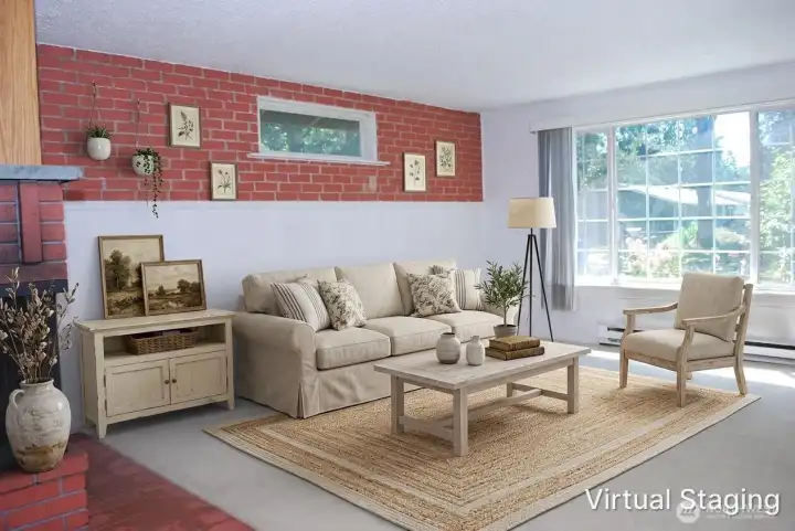 Virtually staged generous living room and fireplace with plenty of natural light. View from the hallway leading to the bedrooms. Virtually staged generous living room and fireplace with plenty of natural light. View from the hallway leading to the bedrooms.