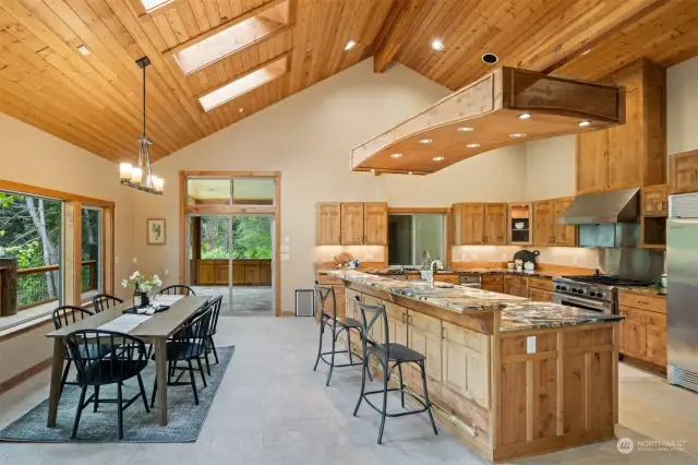 The kitchen is very large and stunning! it has the most gorgeous counters and custom built cabinets.