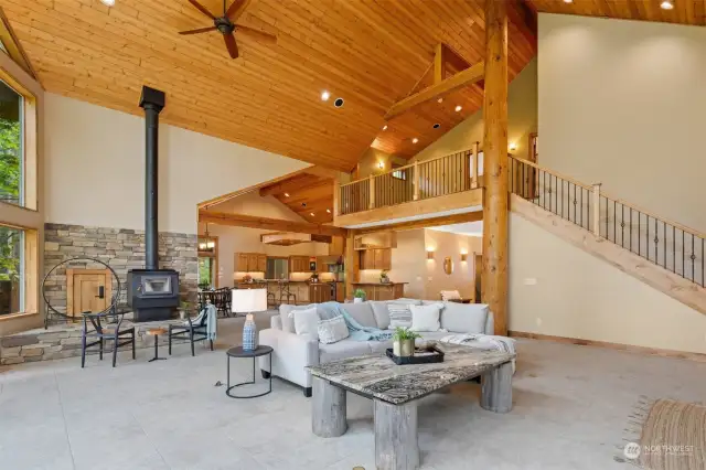 The floor plan is so open, yet the spaces are intimate feeling. The wood-lined ceilings are so defining.