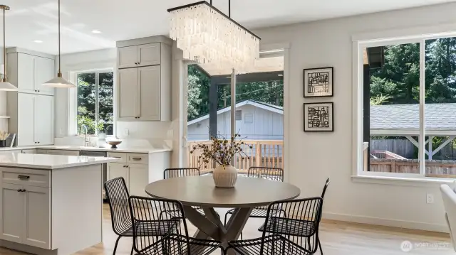 Kitchen has access to big covered deck.