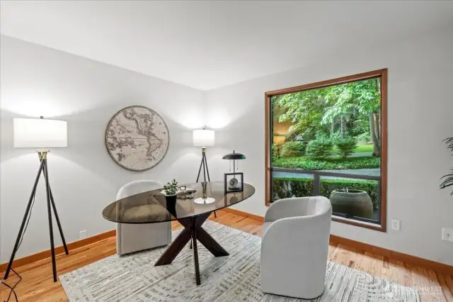 This main floor office/den is a quiet retreat for work or for play