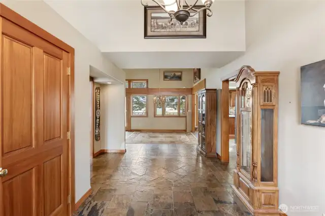 Two large entry closets and slate flooring.