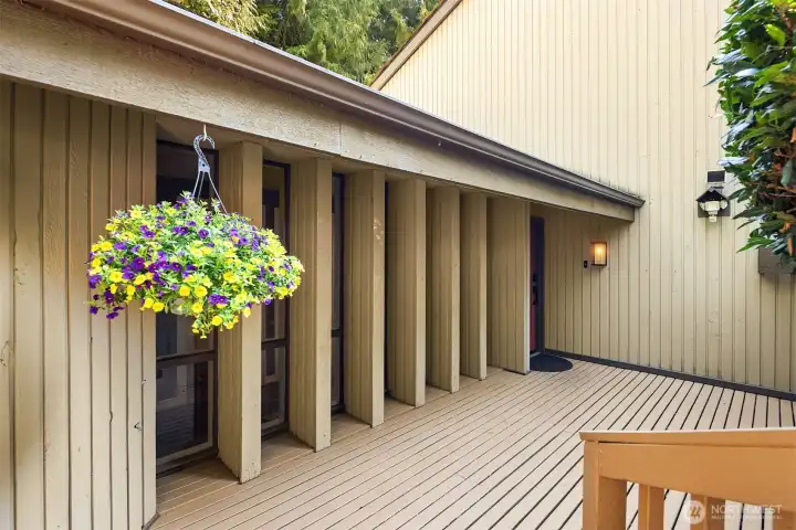 Front entry to the home. There are steps down from the driveway and also a level walkway not shown.