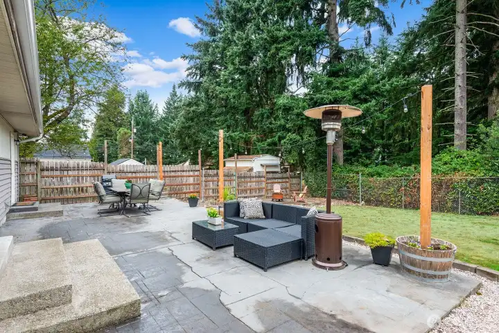 The large deck has enough room for a dining table, couch, BBQ and more.
