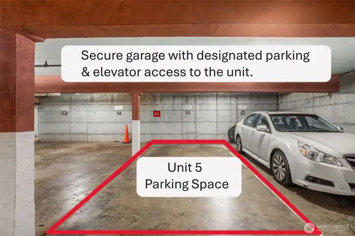 Secure garage with designated parking & elevator access to the unit. Stay dry, warm & secure whether you're coming & going all year round.