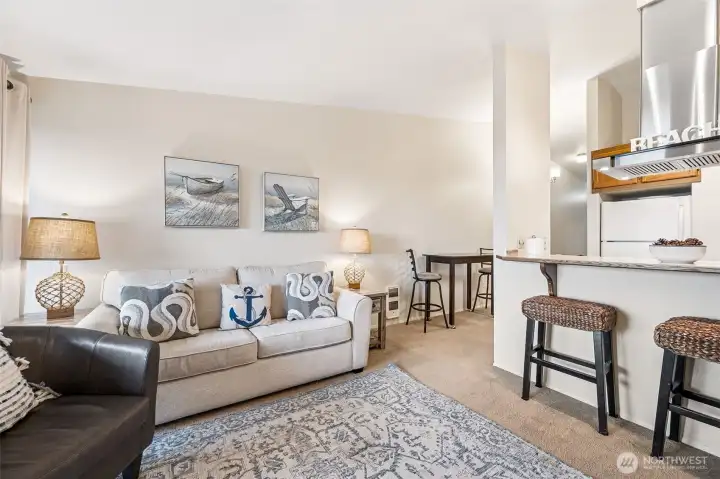 Slider leading to balcony lets in lots of natural light