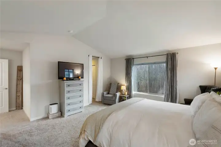 Primary suite with vaulted ceilings
