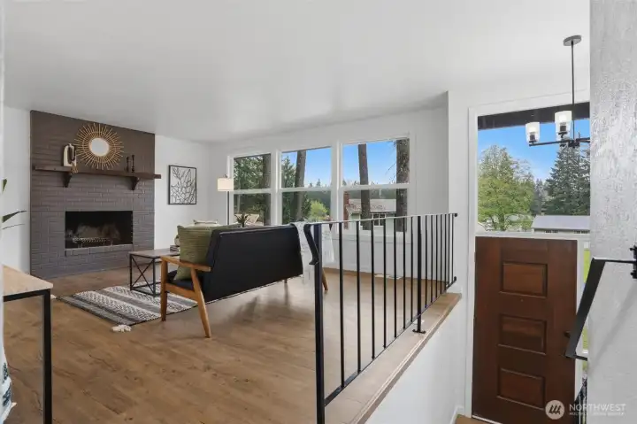 Comfortable living room area with fireplace