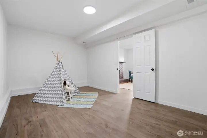 Fresh flooring and paint in the downstairs bonus room