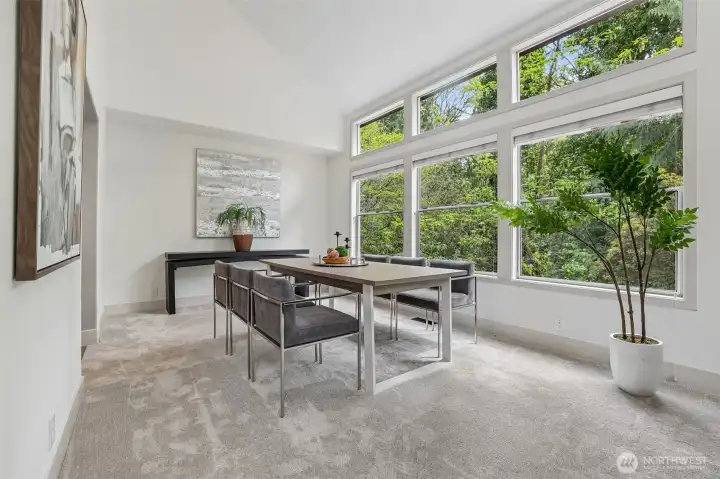 Dining room overlooking green space